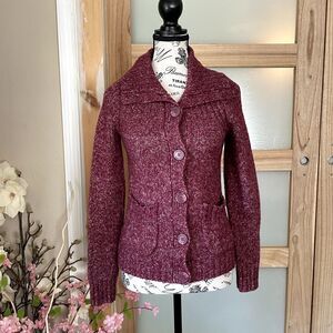L.L. Bean Women's XS Red Cable Knit Cardigan Sweater Shawl Collar Cottage